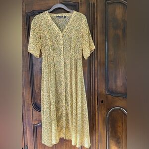 Uniqlo - Studio Sanderson collab Yellow floral tea midi dress size small